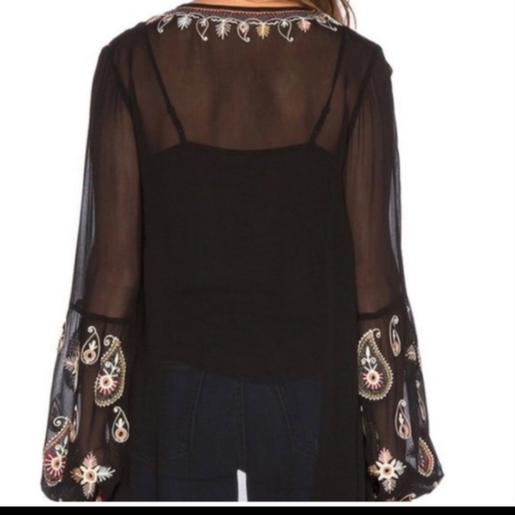 Anthropologie Love Sam Sheer & Embroidered Long Sleeve Women's Blouse Medium - Picture 3 of 9